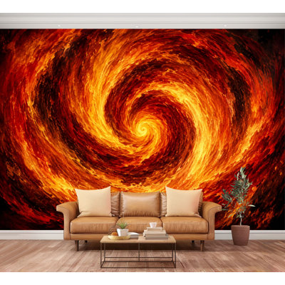Wall Mural Peel and Stick Wallpaper Swirling Fire Abstract Art Fiery Red Golden Hues Self-Adhesive Removable Contact Paper Wall Decor for Living Room Bedroom 100"H x 144"W