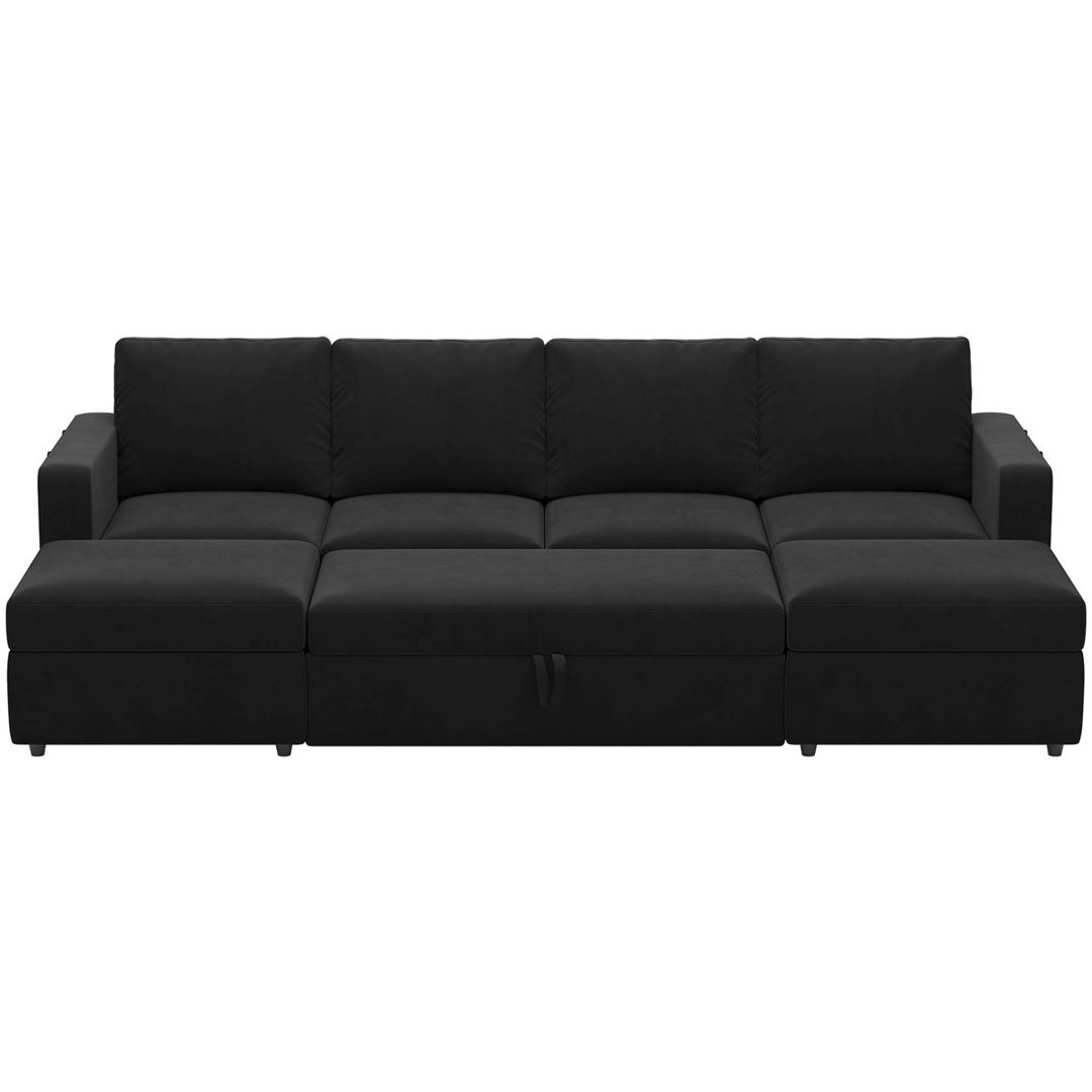 Rafael U Shaped Sofa Set Convertible Large Pull out Sofa Bed Livingroom Sleeper Modular Sectional Couch With Storage Ottoman Ebern Designs 
