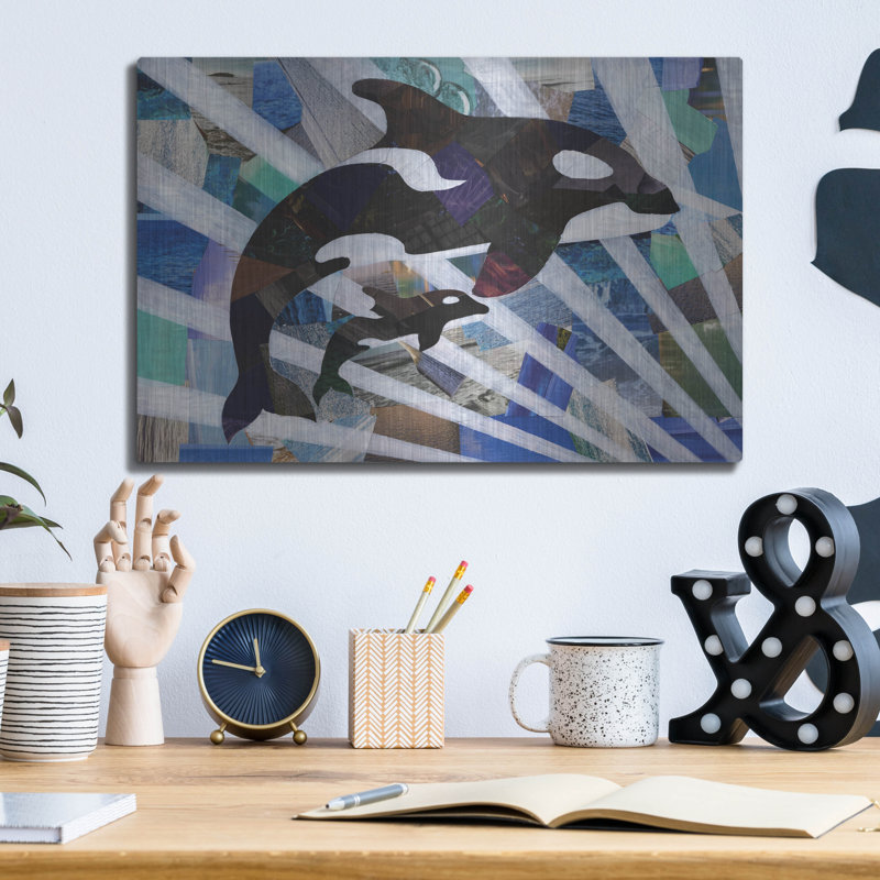 Art mural en métal Rosecliff Heights «Killer Cute Whales» par Artpoptart, H 12 po x l 16 po