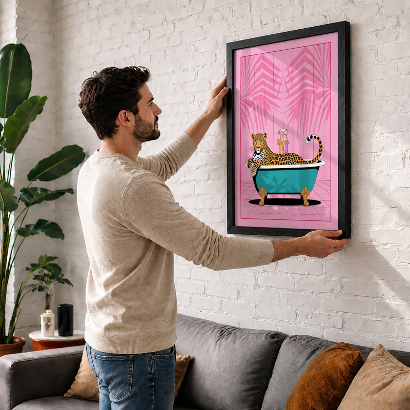 Lounging Leopard Pop Art - Framed Print, A1 - 84.1 x 59.4 cm, Unframed