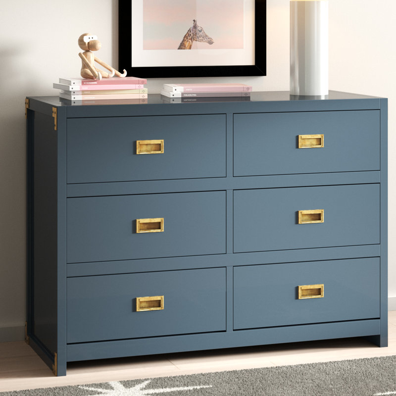 Hubble 6-Drawer Campaign-Inspired Manufactured Wood Dresser, Graphite Blue