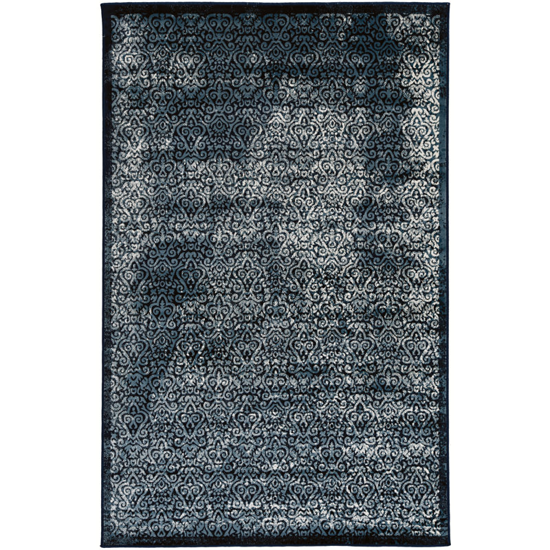 Ephraim Traditional Melange Navy Blue Soft Low Pile Area Rug, Rectangle 5' x 7'6"