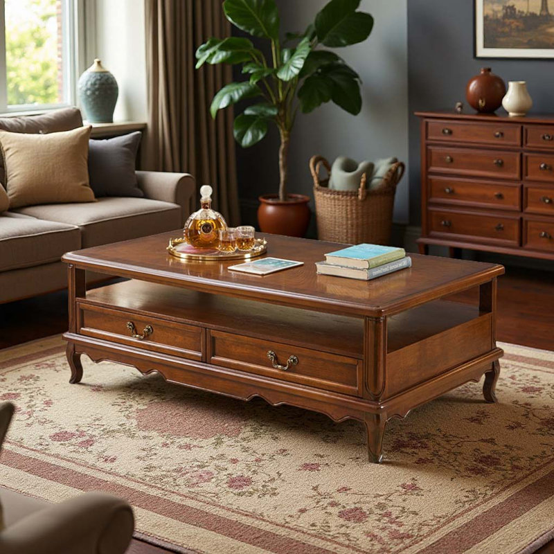 American-style solid wood coffee table, 20.47" H x 33.46" L x 57.09" W