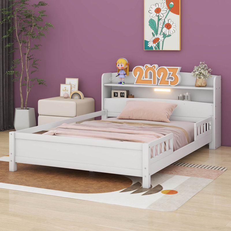 Caysi Wood Full Size Platform Bed with Built-in LED Light, White
