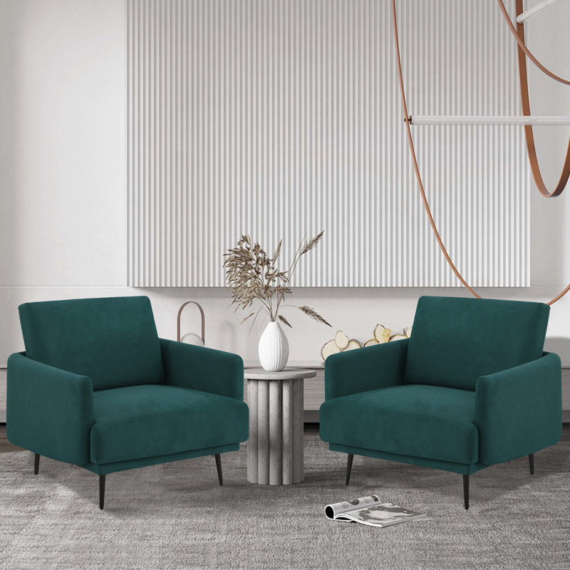 Fauteuil d'appoint surdimensionné à assise simple de 37,5 po Lanaijah pour salon (ensemble de 2), Velours bleu