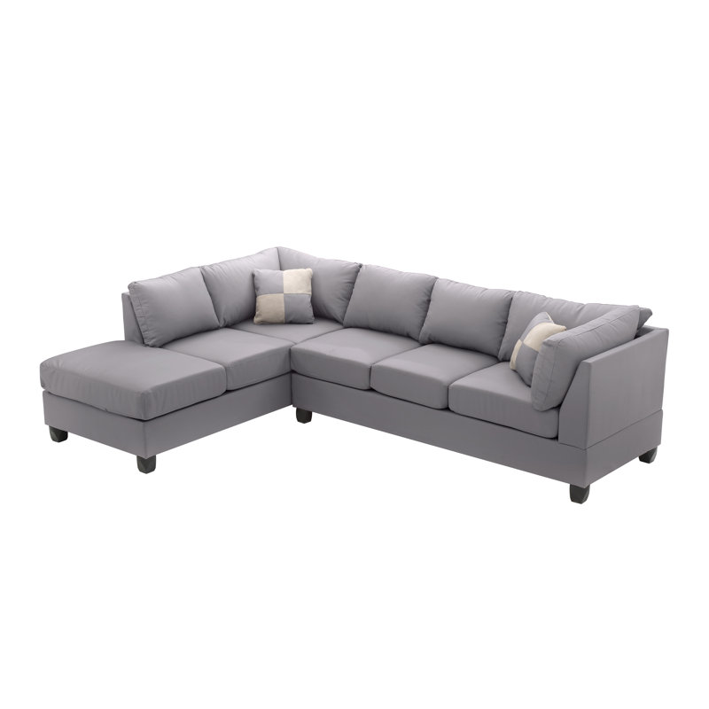Malone Reversible Sectional Gray Faux Leather, Faux Leather Gray