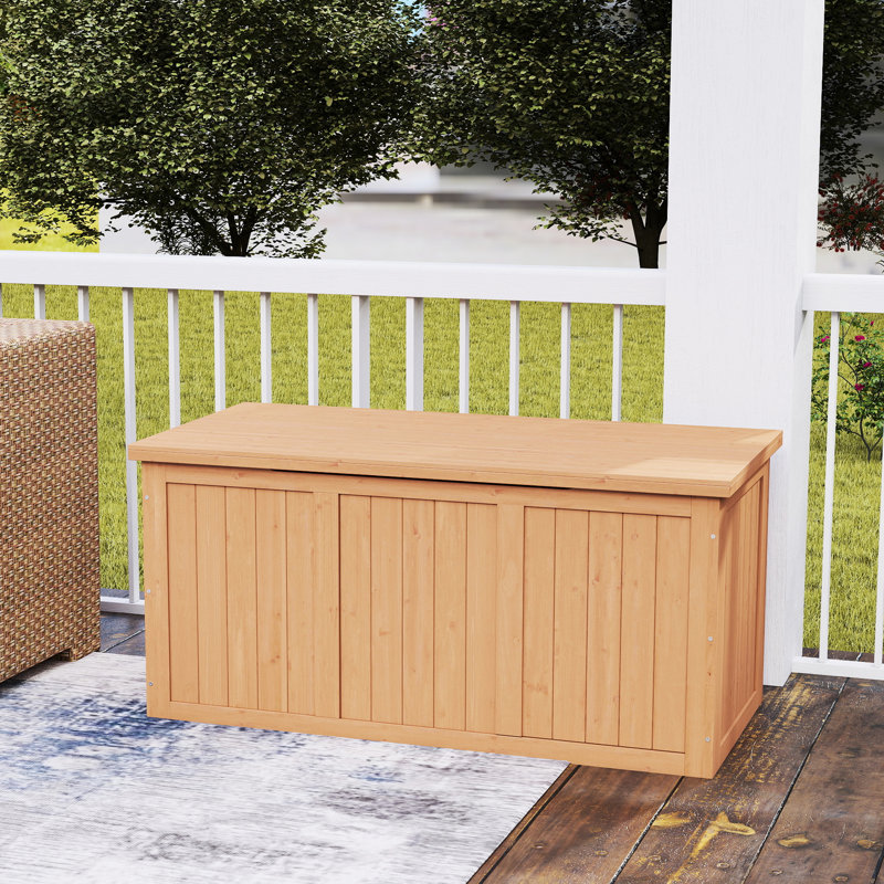 Coffre de terrasse en bois massif 67 gallons de 67 gallons, pouvant servir de siège et de table, convenant au rangement au bord de la piscine