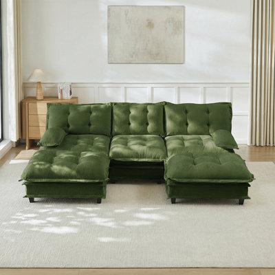 107 Inch U Shaped Modern Sofa with 2 Ottomans, 3-Seat Chenille Deep Seat Couch for Ultimate Comfort and Modular Design