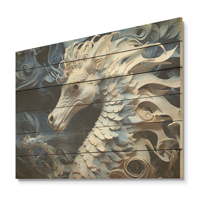 Élégance sous-marine sous-marine - Hippocampe, art sur bois de pin naturel, H 10 po x l 20 po
