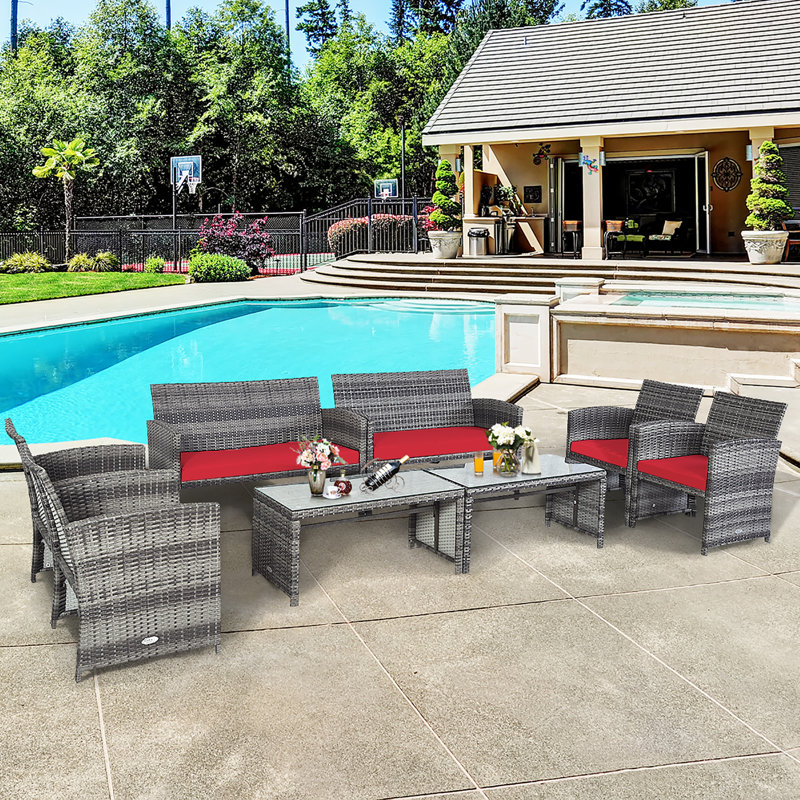 Koirala 8 - Person Patio Conversation Set with Cushions, Red