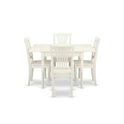 Ensemble de salle à manger rectangulaire 3 pièces en bois dur asiatique fini blanc lin, avec abattants, 2 tiroirs et 2 chaises en bois avec soutien lombaire, idéal pour les petits espaces.