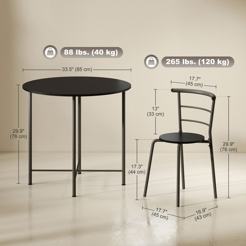 Ensemble de table de salle à manger pour 4 tables et chaises de cuisine peu encombrantes - noir, Noir, noir, noir, noir