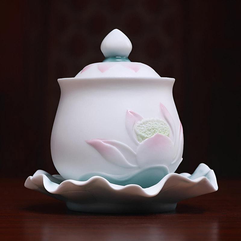Bol Lotus exquis en céramique pour eau sacrée, H 4,45 po x l 3,94 po x P 3,94 po