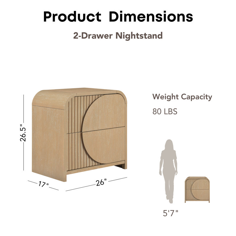 Makel 26"W 2-Drawer Nightstand with USB Charging