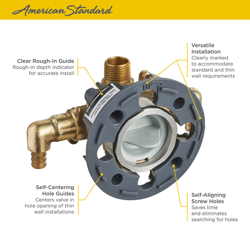 Compact Brass Shower Rough-In Valve with PEX Elbows