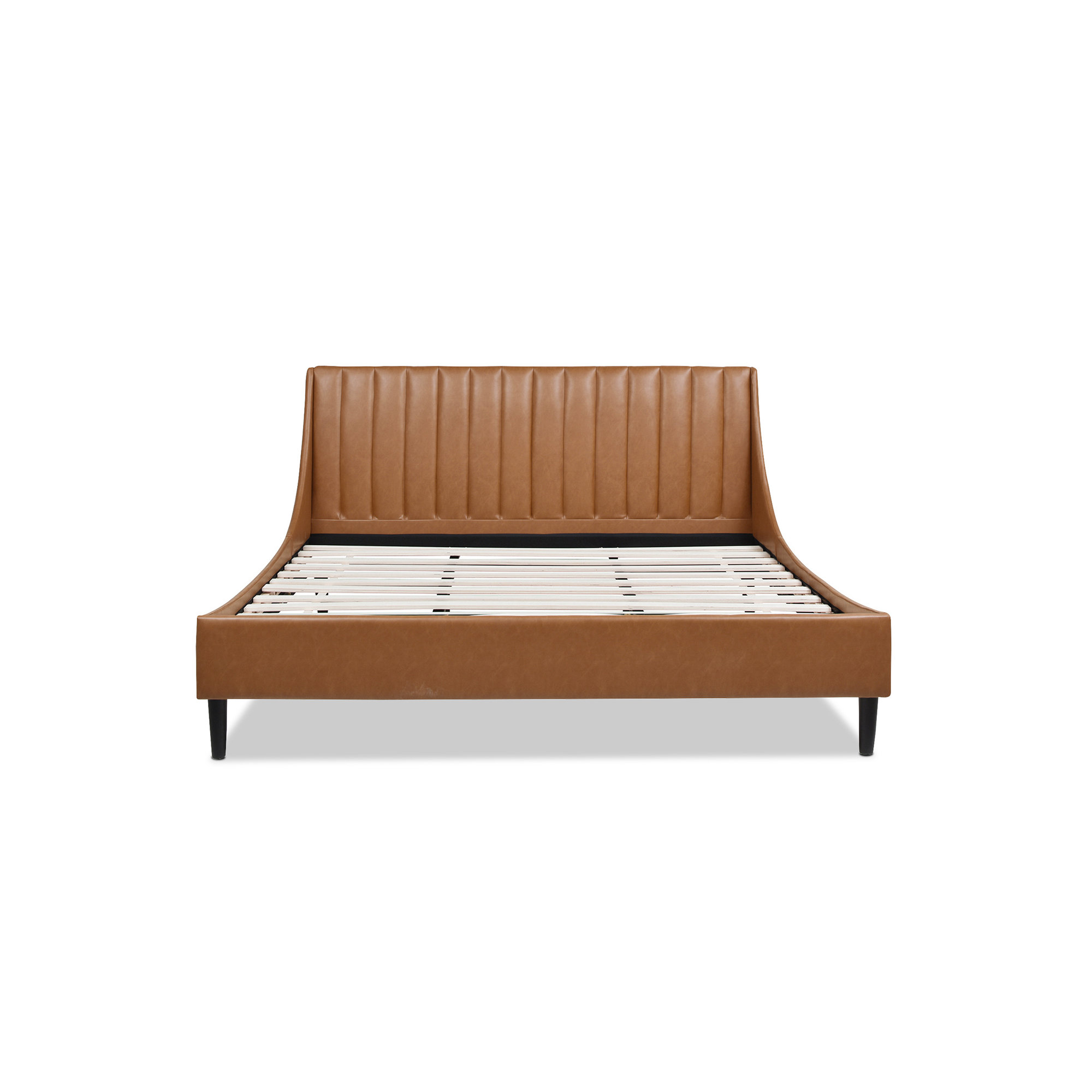 Helaina Upholstered Wingback Bed, Queen, Caramel Tan Brown Faux Leather