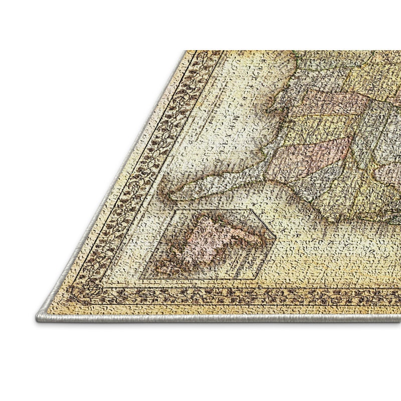 Tapis brun avec carte des États-Unis, Rectangle 2 pi x 3 pi