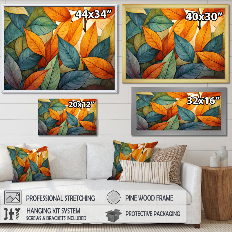 «Green and Yellow Leaves Tranquility I», reproduction d'art sur toile, Cadre flottant noir, H 12 po x l 20 po x P 1 po