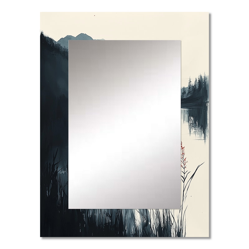 Blanc et noir Silent Ridge - miroir unique de montagnes, grand miroir mural blanc, impression d'art en métal, 32 po x 24 po