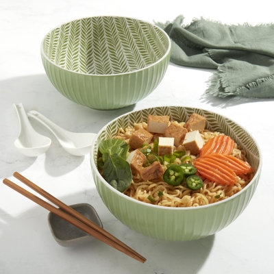 INFUSE 2-Piece 58oz Stoneware Ramen Bowls, Stars