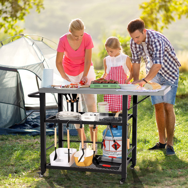 Table de chariot de cuisine extérieure en acier inoxydable à 3 tablettes Dionisia