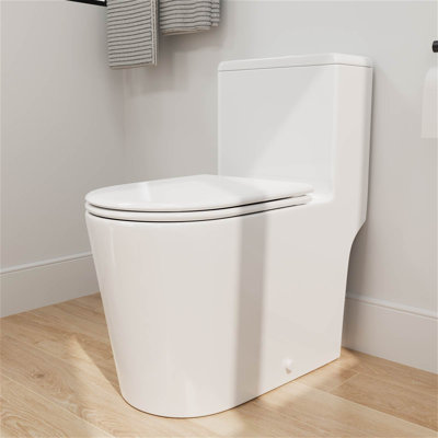 1.1/1.6 GPF Elongated One-Piece Toilet 12" Rough-in Dual Flush Toilet with 17.13" ADA Comfort Seat Height in Glossy White Ceramic, CUPC Certified, WaterSense Cetified, Soft Close Seat