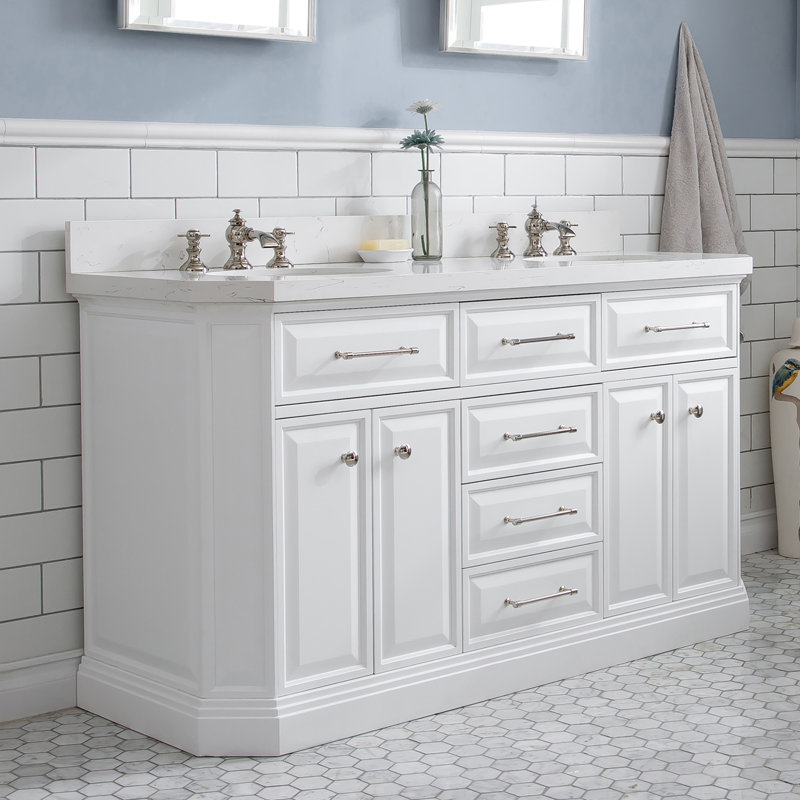 Palace 60'' W Double Vanity, Pure White, Polished Nickel