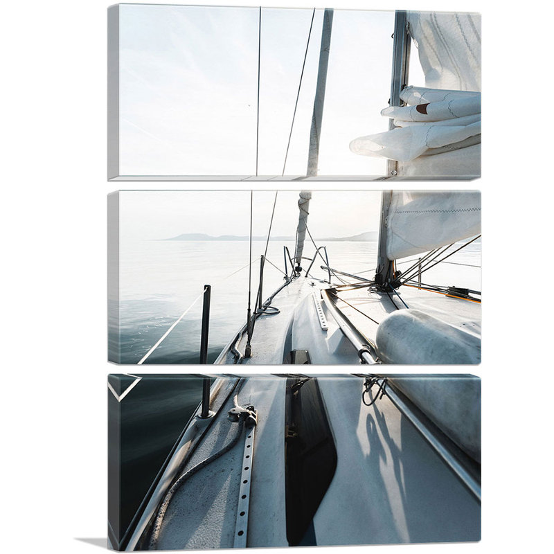 Bateau dans l'océan - ensemble de 3 reproductions de photos sur toile tendue, H 60 po x l 40 po x P 0,75 po