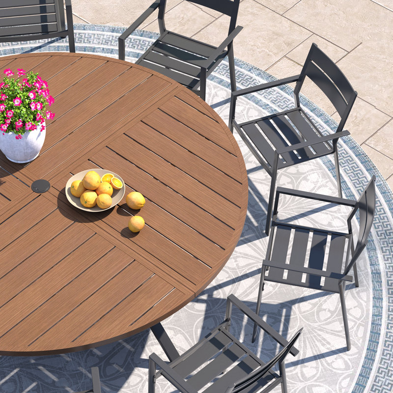 Ensemble de salle à manger de patio avec très grande table ronde 63 po et 10 chaises empilables en métal