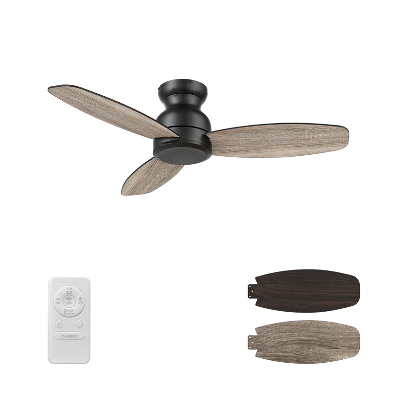 Ventilateur de plafond encastré 48 pouces sans lumière, Noir avec pales grises