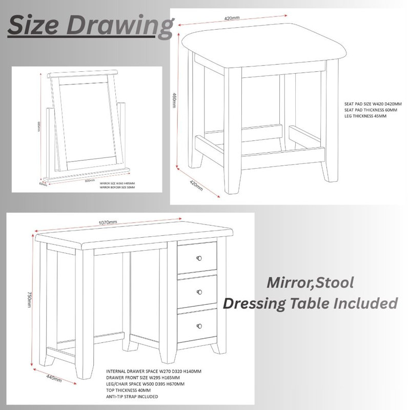 Solvy Dressing Table with Mirror, Oak