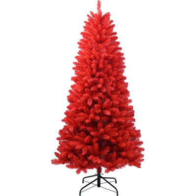 60 - In Red All Year Christmas Tree, 624 Feature Rich Tips, Easy Assembly Hinged Branches, Secure Metal Base Tree 5ft Tall, Full Bodied Setup Steady Stand