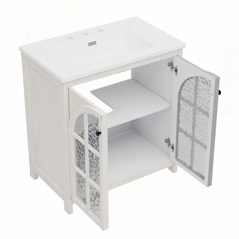 Meuble-lavabo de ferme 31 po avec lavabo en céramique, Blanc antique
