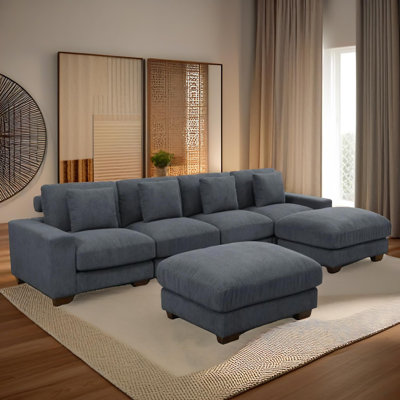 Onyx Dark Grey Corduroy Module Living Room 6-Pieces Sofa Set，Whith 2 Ottoman