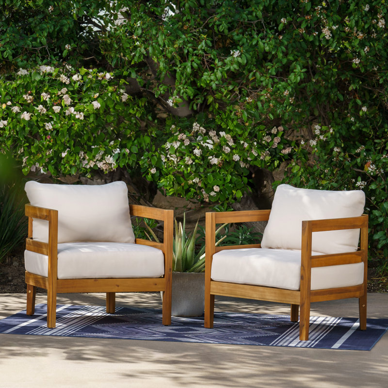 Fauteuils club d'extérieur avec coussins Calsey Acacia