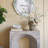 32.3X14.2X29.9" Modern Arched Sculptural Console Table With Beige Faux Travertine Finish