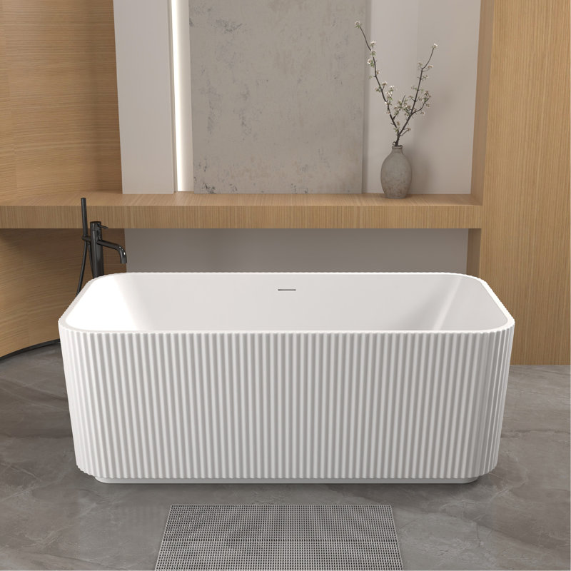 Baignoire autoportante autoportante en acrylique rectangulaire rectangulaire 59 po 59 po, acrylique blanc brillant, bonde chromée Pop-Up, certifiée Cupc,