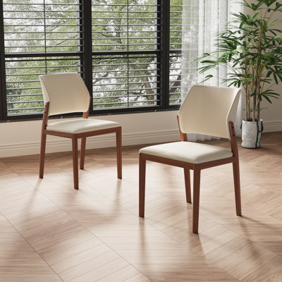 Jordaan Fully Assembled Modern Dining Chair Set of 2, Faux Leather with Solid Wood Legs