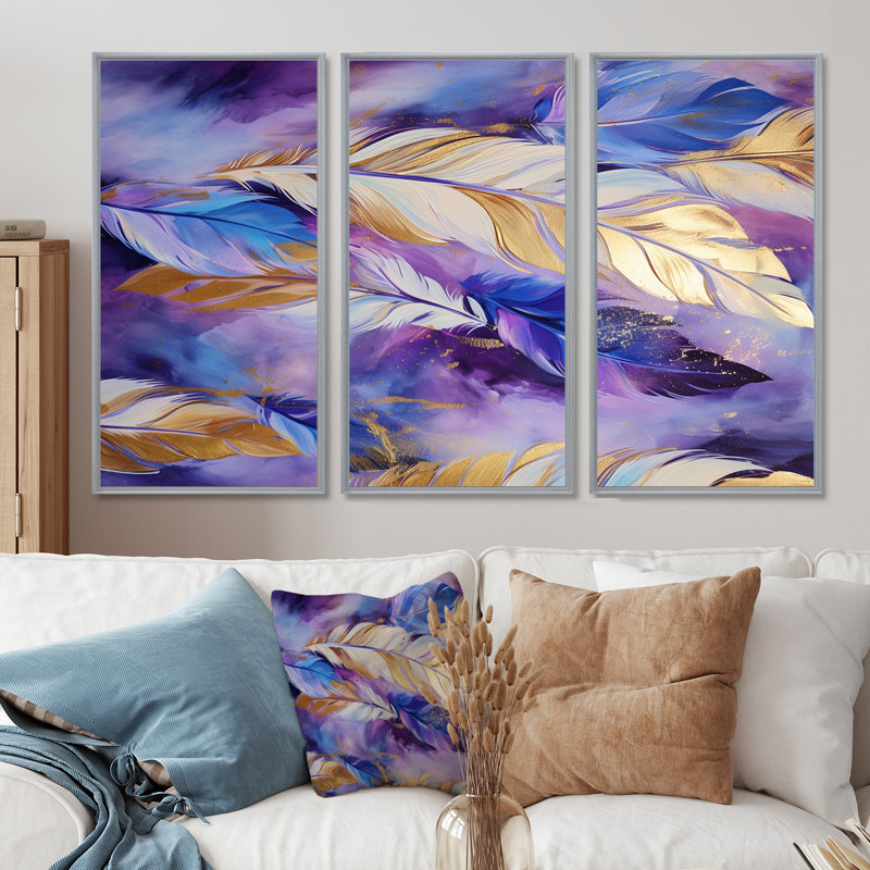 Ensemble de salon Ettinger - Feathers Wall Art, Encadrement argenté, H 32 po x l 48 po x P 1 po