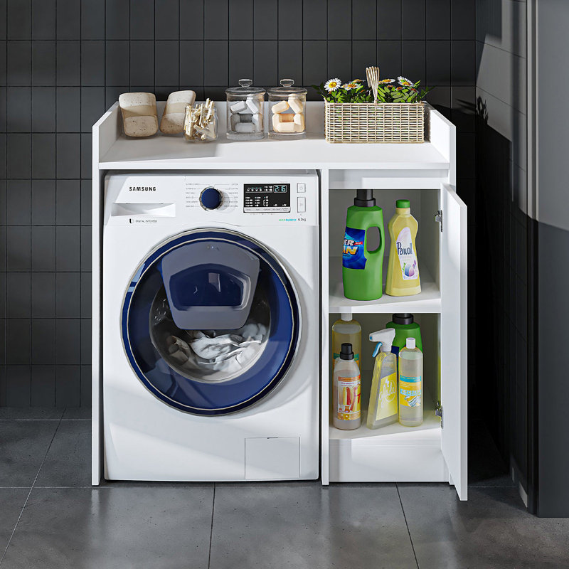 Derin Washing Machine Cabinet with Cupboard, 100 cm, White