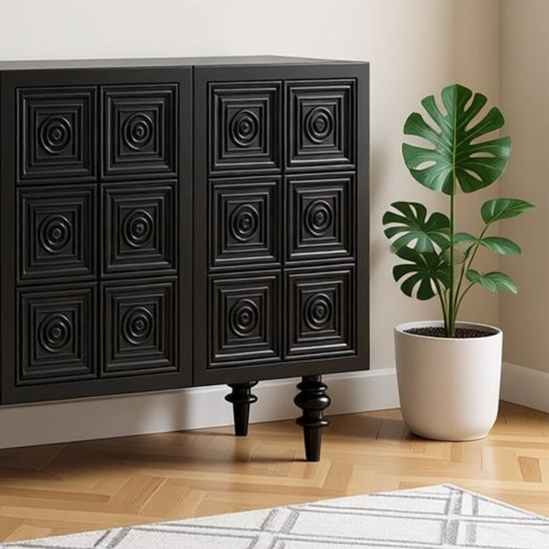 Armoire d'entrée créative de style américain, 35.43" H x 62.99" W x 15.75" D, Noir