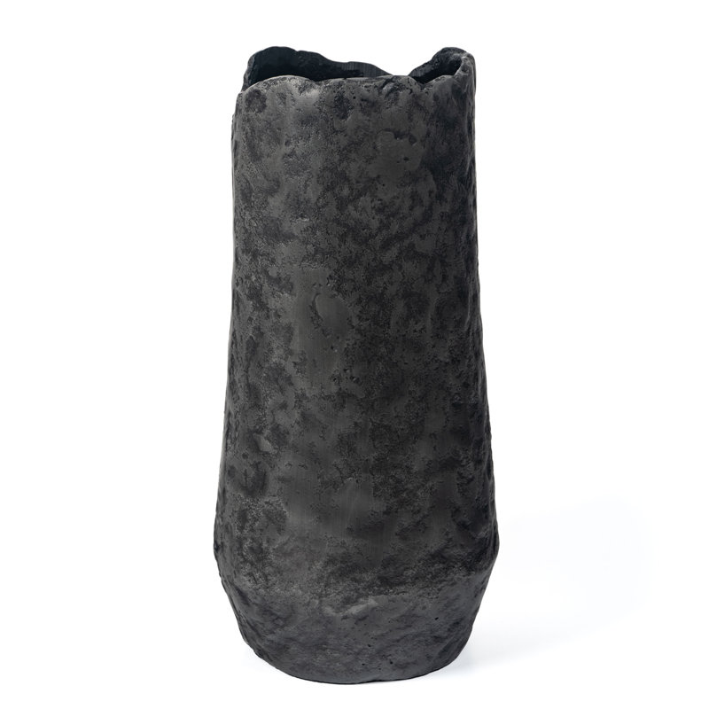 14" Gray Hammered Cylinder Aluminum Table Vase