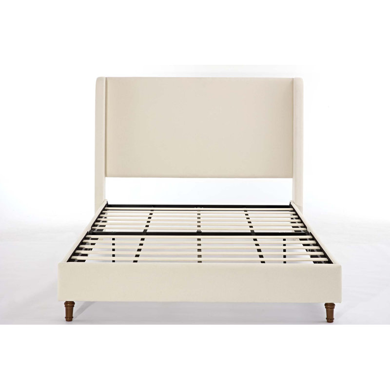 Grand lit tapissier Harper, sans sommier tapissier, Ivoire ivoire