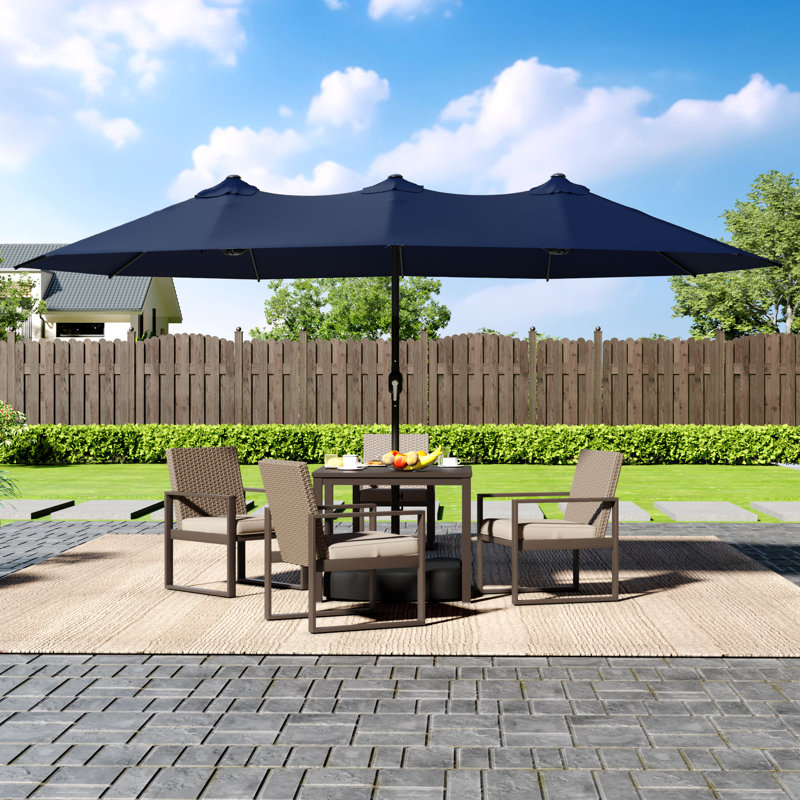 Parasol de marché rectangulaire avec base, Bleu très foncé
