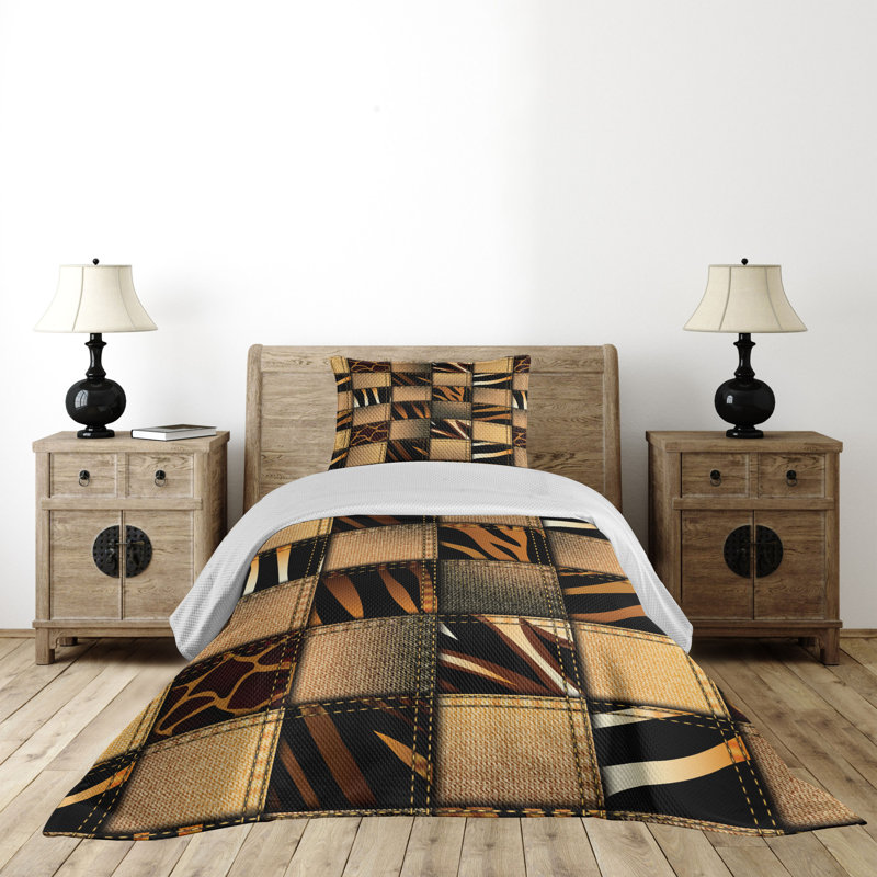 Twin Size White and Brown Quilted Bedspread Set