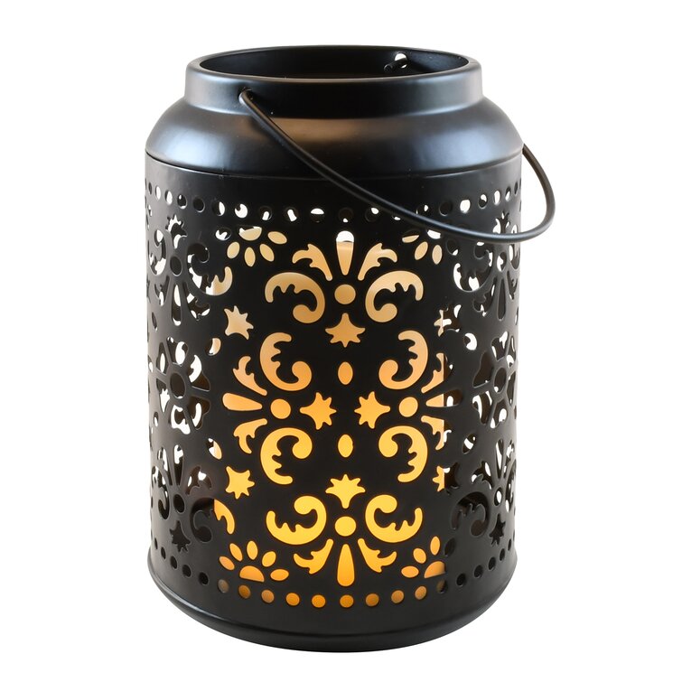 Metal Lantern with Battery-Operated Candle - 19 Black - LumaBase