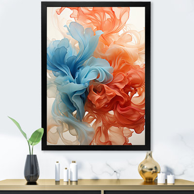 Faded Retro Red and Turquoise Liquid Ink Art - Print