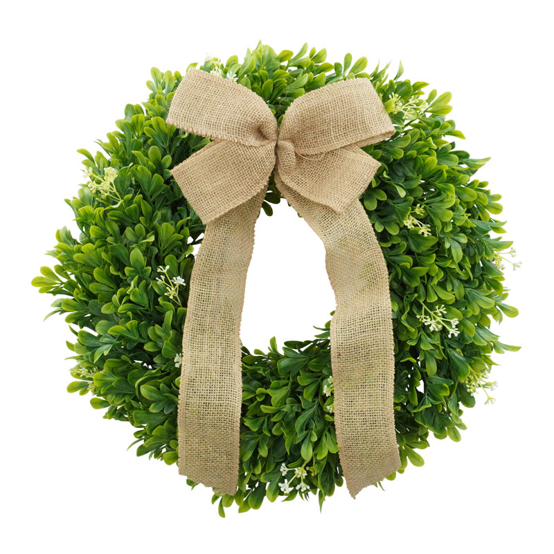 Couronne de buis avec toile de jute et boucles Shamrock