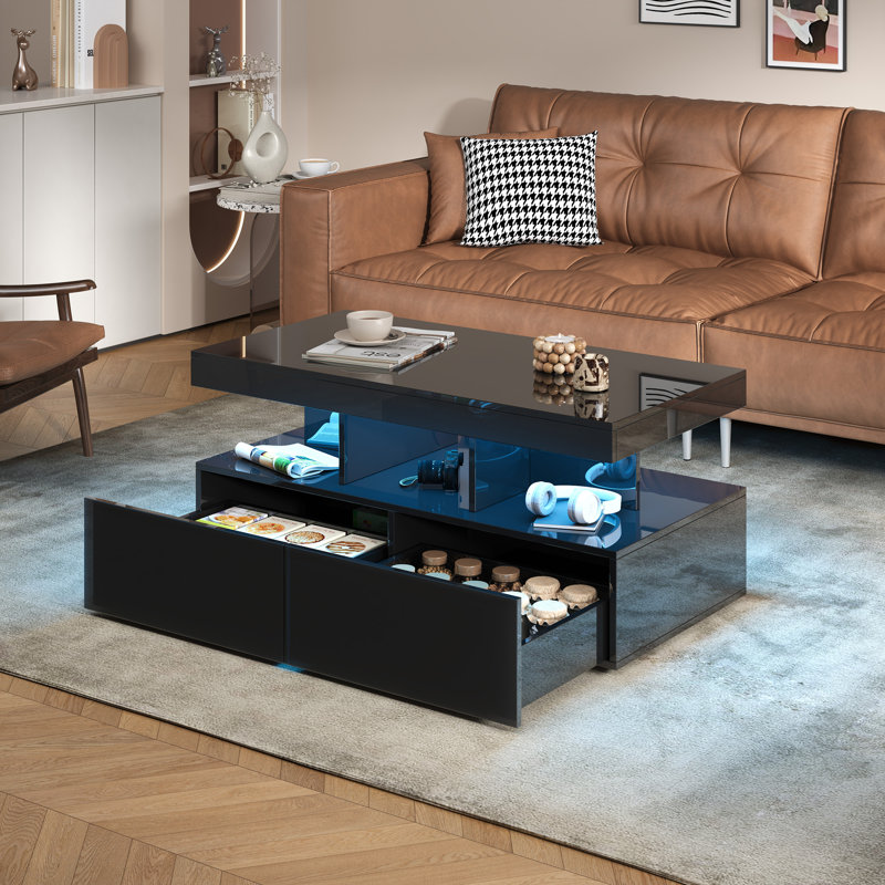 Pedestal Coffee Table with Storage, Black