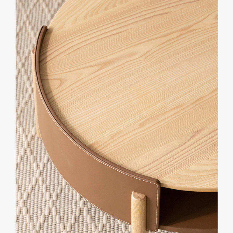 Table basse ronde en bois massif, Burlywood